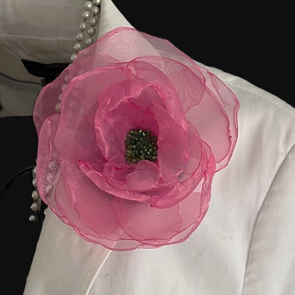AKA Flower Brooch//Alpha Kappa AlphaCorsage//Pink and Green Corsage//Pink and Green Flower Pin//Organza Flower Brooch//pink Flower Pin