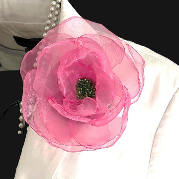 AKA Flower Brooch//Alpha Kappa Alpha Corsage//Pink and Green Corsage//Pink and Green Flower Pin//Organza Flower Brooch//Pink & Pearl Pin