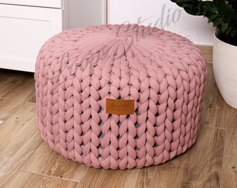 Medium pouf, Pouffe SCANDINAVIAN, Green Beige Red Grey Ecru Pink Hand Crochet ottoman Pouf, Footstool, Hand knitted pouffe, Cushion