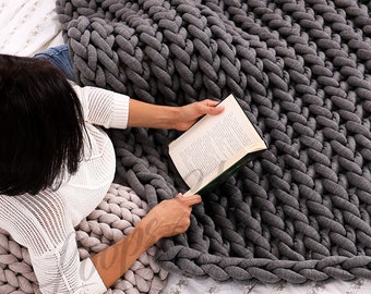 SALE, Chunky knit throw blanket, chunky tube yarn blanket, Arm Knit Blanket, Giant Blanket, Hand Knitted Chunky Knit, chunky cotton blanket