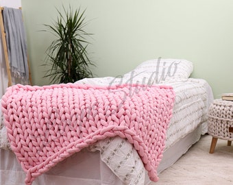 Organic Cotton Chunky Knit Blanket, Arm Knit Throw