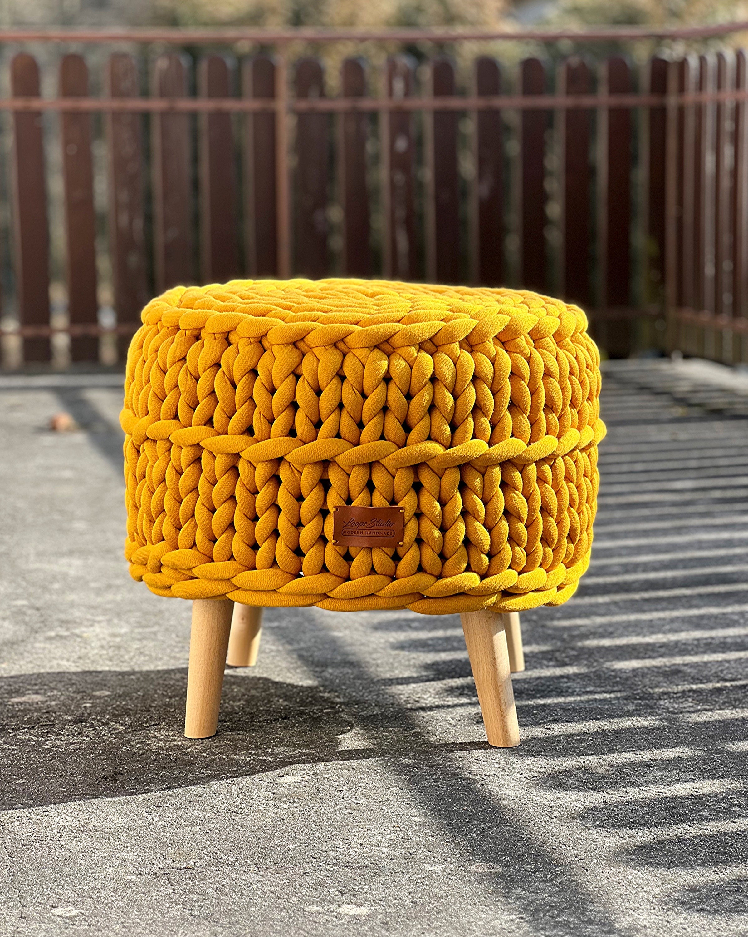 Knit ottoman with legs deals