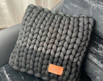 COUSSIN CARRÉ avec fil lurex, oreiller en tricot, coussin en grosse maille, oreiller en grosse maille, oreiller en coton, oreiller épais GIANT,