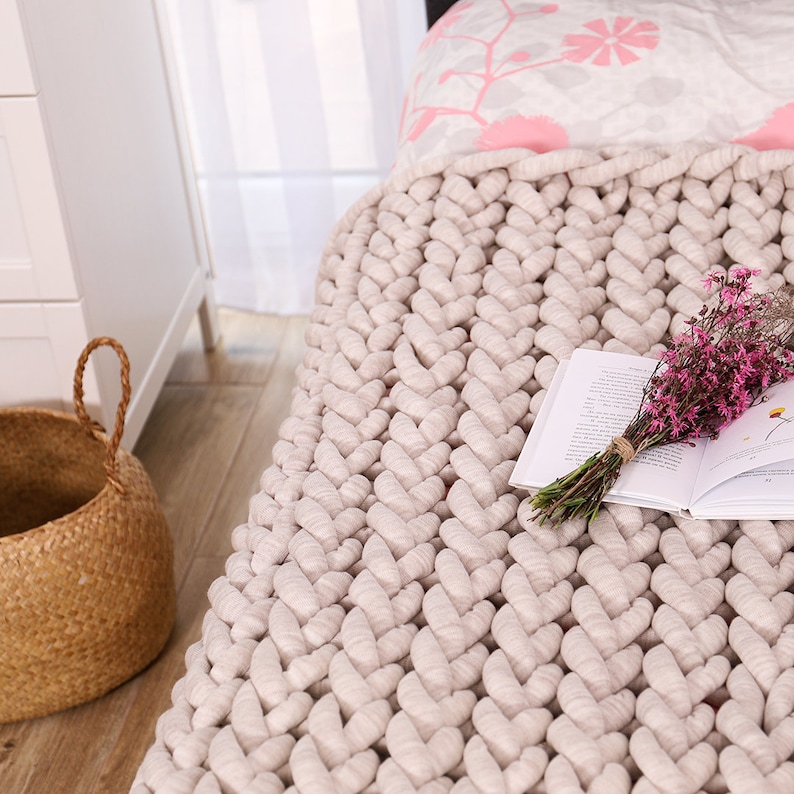 SALE Chunky Knit Throw Blanket Chunky Tube Yarn Blanket Arm Etsy