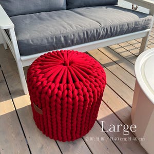 Hand Knitted Ottoman Pouf, Scandinavian Nursery Decor