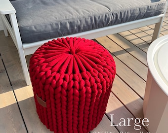 Hand Knitted Ottoman Pouf, Scandinavian Nursery Decor