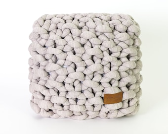 Chunky Knit Square Pillow, Vegan Acrylic, Modern Cushion
