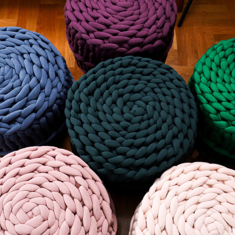 Knitted Pouf OTTOMAN Chunky Knit POUFFE Round Knit Pouf Etsy