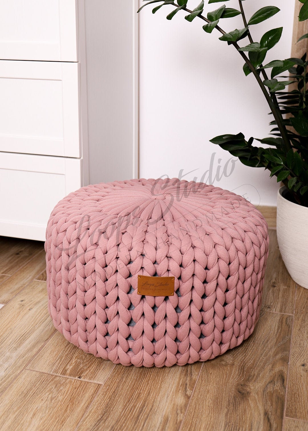 Medium Pouf, Pouffe SCANDINAVIAN, Green Beige Red Grey Ecru Pink Hand
