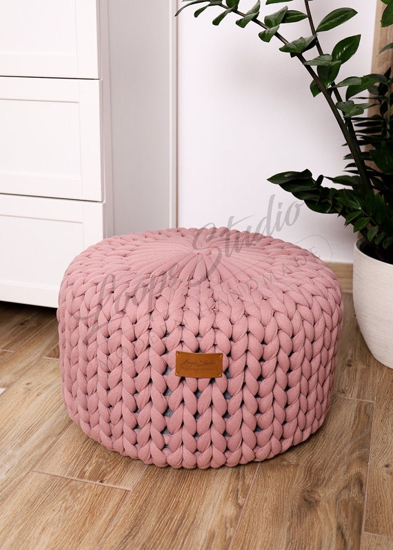Pink cheap knitted pouffe