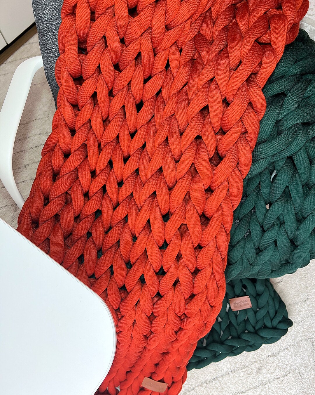 Antiallergic Chunky Blanket, BLUE Chunky Arm Knit BLANKET, Giant VEGAN