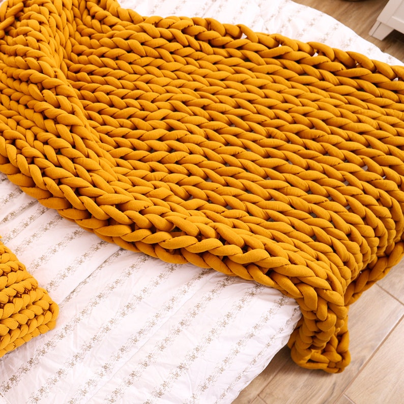 Chunky ARM Knit BLANKET Mustard Chunky VEGAN Blanket Sky Etsy