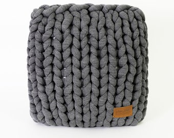 Chunky Knit Pillow, Vegan Acrylic, Modern Home Decor