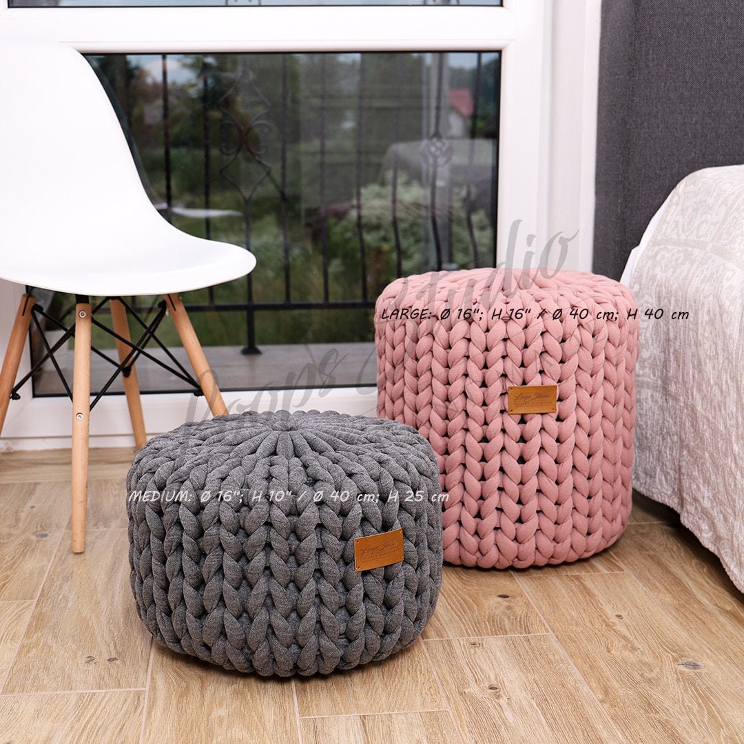 Knitted footstool with legs deals