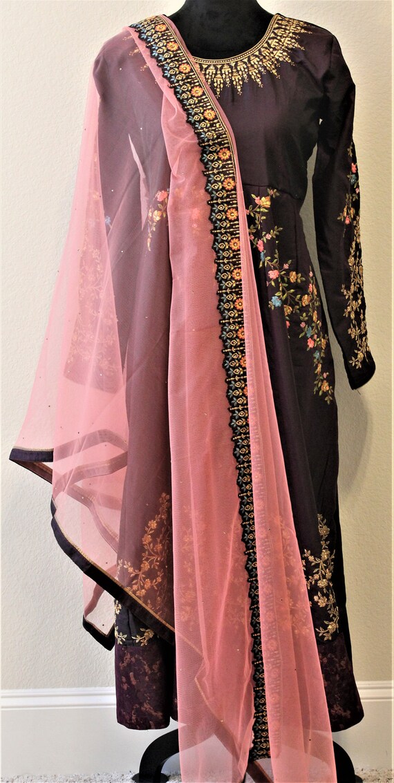 wine color anarkali