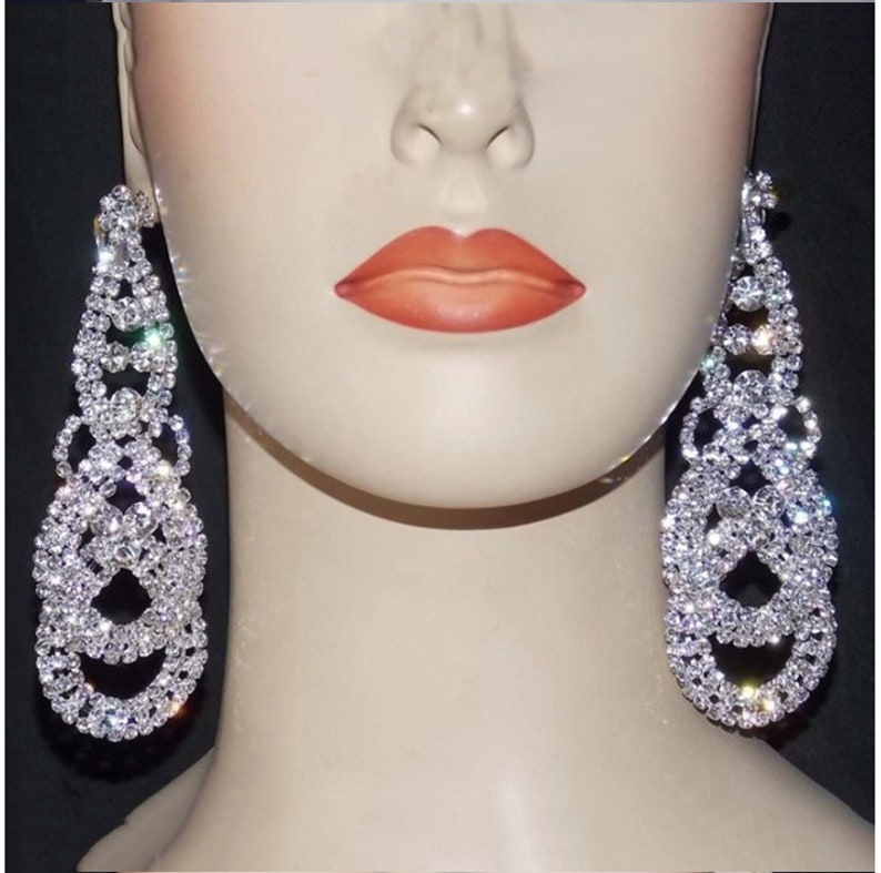 Crystal Big Drop Earrings Silver Tassel