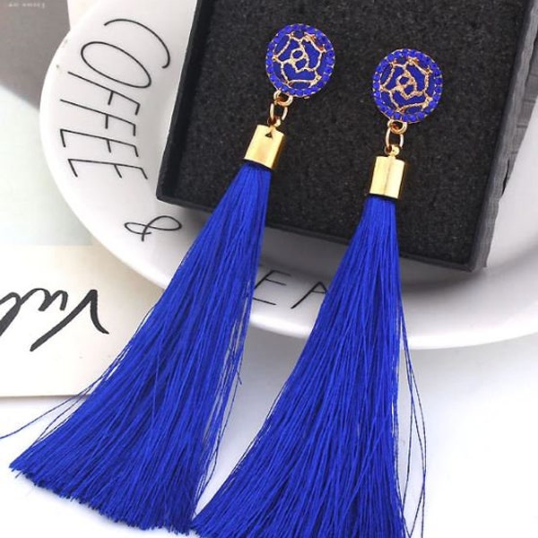 Dangle Tassel Earrings, Red Tassel Earrings, Blue Tassel Earrings, Pink Tassel Earrings, Black Tassel Earrings, Purple Tassel Earrings