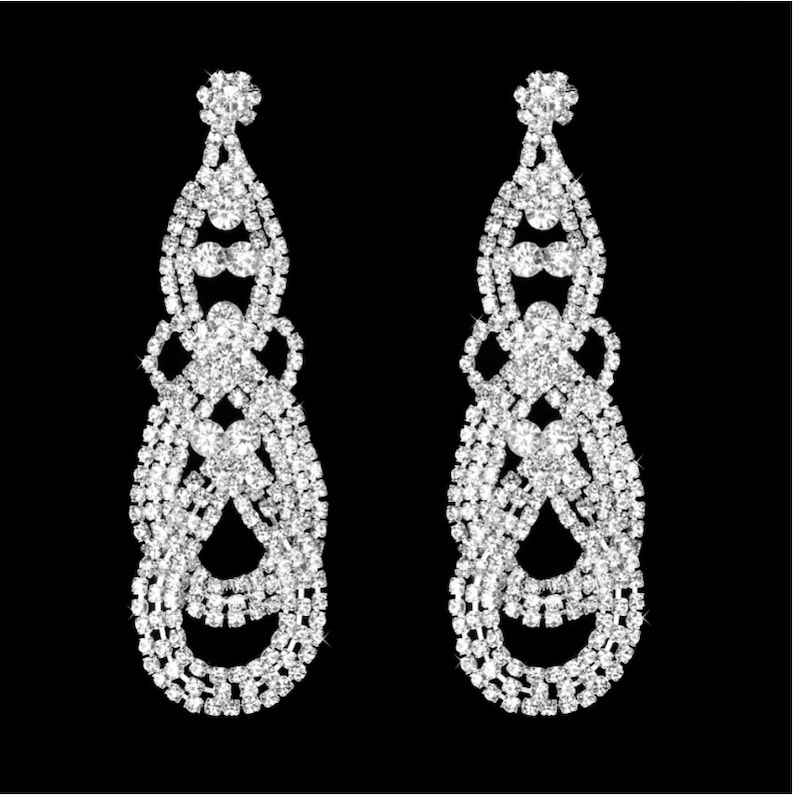 Crystal Big Drop Earrings Silver Tassel