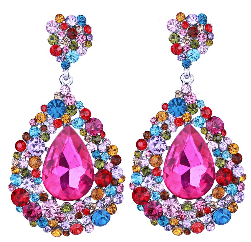 Sparkling Fuchsia Drop Earrings Fuchsia Large Earrings Etsy