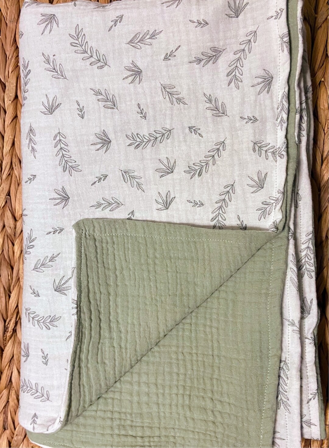 Sage Green Leaf Double Gauze Baby Blanket Etsy