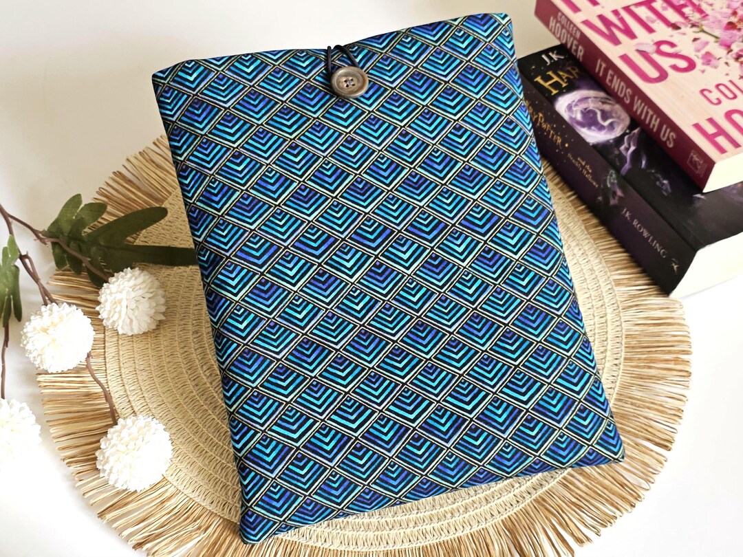 Handmade Padded Book Sleeve: Blue Geometric Padded Journal Pouch ...