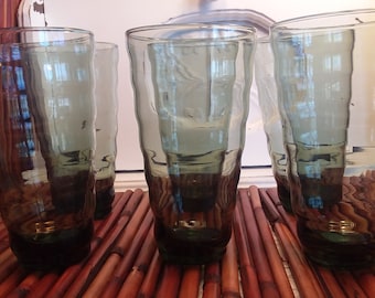 Set of 7 vintage green anchor hocking tumblers