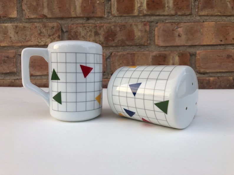 Set of Memphis *like* Design ceramic salt and pepper shakers.