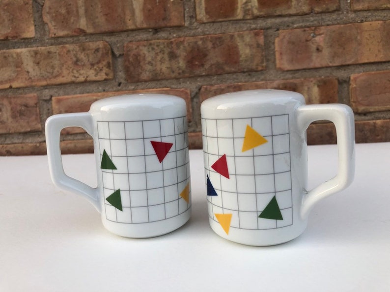 Set of Memphis *like* Design ceramic salt and pepper shakers.
