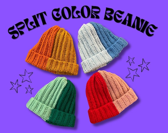 Split Color Crochet Beanie - Etsy Split Color Crochet Beanie - Etsy