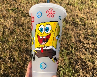 Personalized Spongebob Starbucks Cup jelly fish, seaweed, flowers
