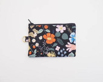 Rifle Paper Co Fabric Small Zipper Coin Pouch Wallet / Strawberry Fields Black