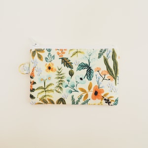 Rifle Paper Co Fabric Small Zipper Coin Pouch Wallet / Amalfi Herb Garden Natural