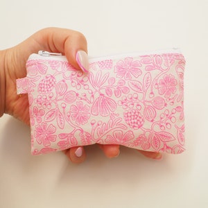 Rifle Paper Co Fabric Small Zipper Pouch / Card Wallet, Key Chain, Wristlet, Coin Purse / Moxie Floral Neon Pink