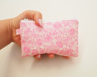 Rifle Paper Co Fabric Small Zipper Pouch / Moxie Floral Neon Pink