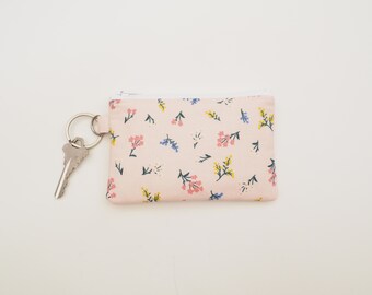 Rifle Paper Co Fabric Small Zipper Coin Pouch Wallet / Strawberry Fields Petty Fleurs Blush