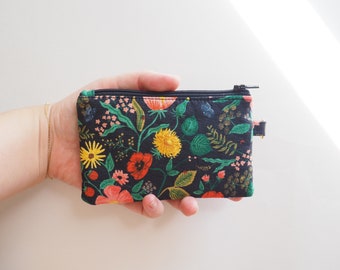 Rifle Paper Co Fabric Small Zipper Pouch / Poppy Fields Black