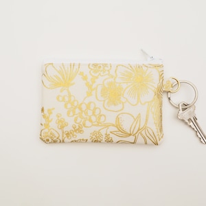 Petite pochette en tissu avec fermeture éclair/porte-cartes Rifle Paper Co, cordon, porte-clés, bracelet/Colette crème métallique