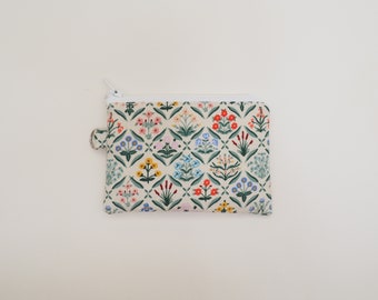 Rifle Paper Co Fabric Small Zipper Pouch / Card Wallet, Coin Pouch, Key Chain / Estee Cream