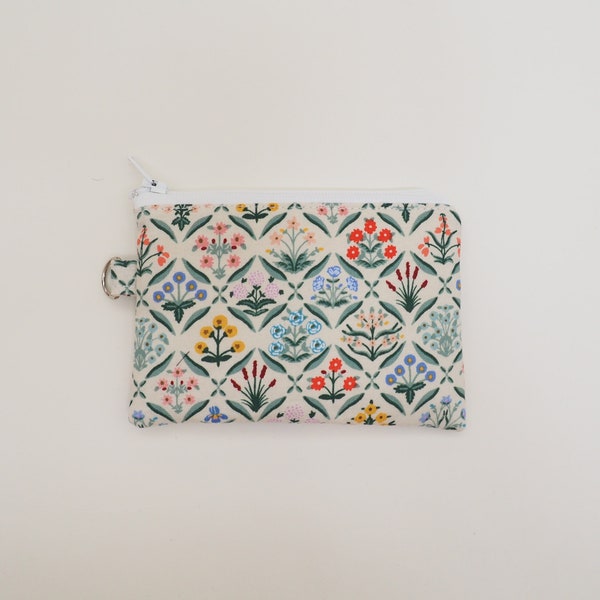 Rifle Paper Co Fabric Small Zipper Pouch / Card Wallet, Coin Pouch, Key Chain / Estee Cream