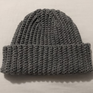 Gray Crochet Ribbed Fitted Beanie