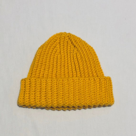 Yellow Mustard Crochet Ribbed Beanie 
