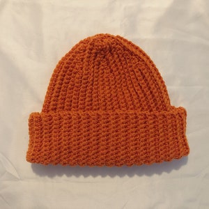 Orange Crochet Ribbed Beanie