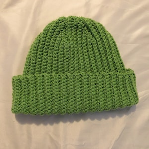 Lime Green Crochet Ribbed Beanie
