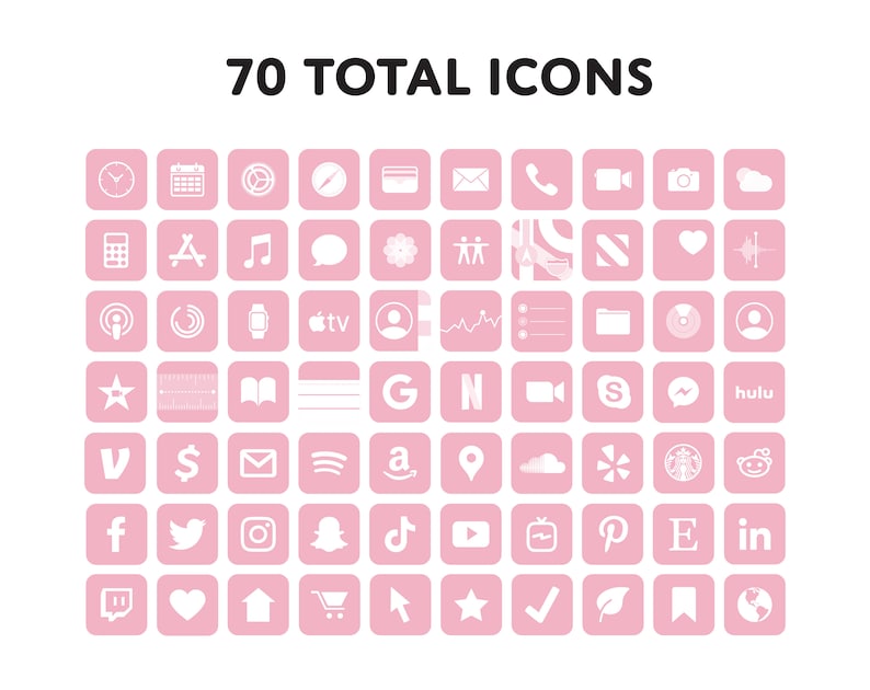 Iphone Ios14 Icons Light Pink Iphone App Icons Bundle 70 Etsy
