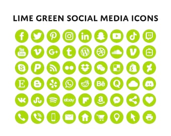 Lime green social media icons bundle - Over 200 social media icons - blog icons - email signature - clipart - website icons - social media