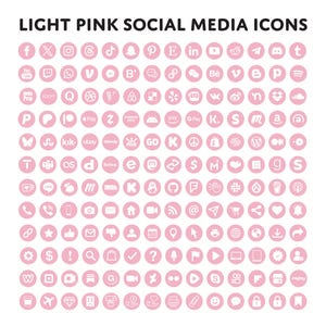 以下が含まれることがあります： 白い輪郭のある薄いピンク色のソーシャルメディアアイコン100個のセット。アイコンは、人気のあるソーシャルメディアプラットフォーム、アプリ、ウェブサイトを表しています。