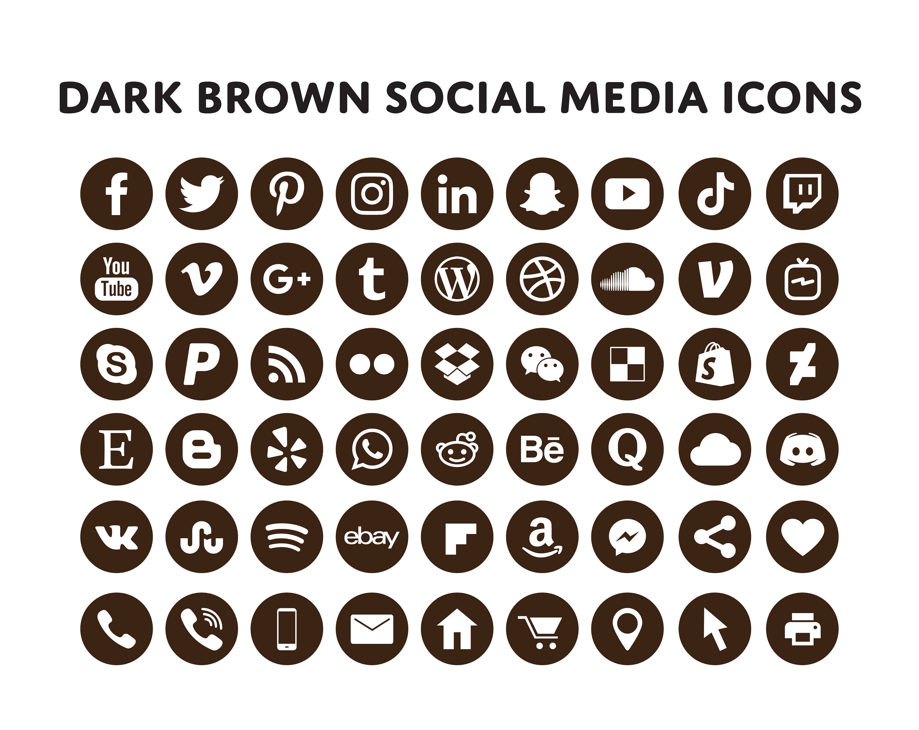 Dark Brown Social Media Icons Bundle Brown Social Media Etsy Australia
