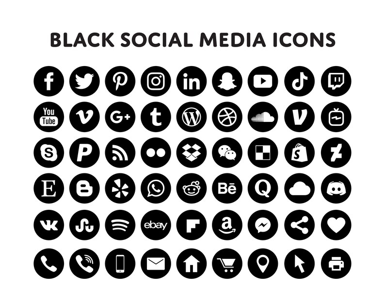 Black Social Media Icons Bundle Over 200 Social Media Icons Etsy