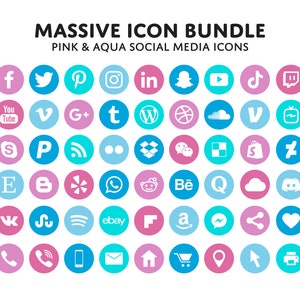 MASSIVE icon bundle - pink & aqua social media icons - blog icons - email signature - clipart - website icons - social media