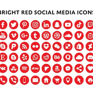 Bright red social media icons bundle - Over 200 social media icons - blog icons - email signature - clipart - website icons - social media